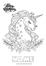 Free drawing Birthday Kawaii Unicorn Intermediate coloring pages Happy Birthday (English) Message Dragons, unicorns and fantastic animals