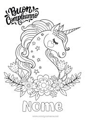 Colorazione gratuita Compleanno Kawaii Unicorno Disegni intermedi Buon compleanno (francese) Messaggio Draghi, unicorni e animali fantastici