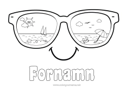 Gratis färgläggning Sommar Sol Strand Lätta målarbilder Parasoll Glasögon Smiley Solsken glasögon