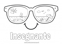 Pagina da colorare per bambini Estate Sole Spiaggia Disegni da colorare facili Ombrellone Occhiali Faccina Occhiali da sole