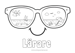 Gratis färgläggning Sommar Sol Strand Lätta målarbilder Parasoll Glasögon Smiley Solsken glasögon