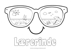 Farvelægningssiden for børn Sommer Sol Strand Nem farvelægning Parasol Briller Smiley Solsikker