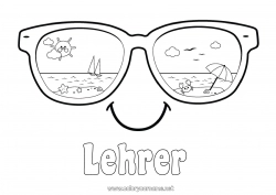 Kinder-Malvorlage Sommer Sonne Strand Einfache Ausmalbilder Sonnenschirm Brille Smiley Sonnenbrille