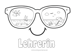 Kostenlose Malvorlage Sommer Sonne Strand Einfache Ausmalbilder Sonnenschirm Brille Smiley Sonnenbrille
