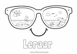 Kleurplaat voor kinderen Zomer Zon Strand Eenvoudige kleurplaten Parasol Bril Smiley Zonnebril