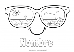 Colorear gratis Verano Sol Playa Dibujos fáciles para colorear Parasol, sombrilla de playa Gafas Emoticono Gafas de sol