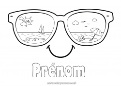 Coloriage gratuit Été Soleil Plage Coloriages faciles Parasol Lunettes Smilley Lunettes de soleil