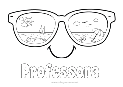 Desenho grátis Verão Sol Praia Desenhos para colorir fáceis Guarda-sol Óculos Smiley Óculos de sol