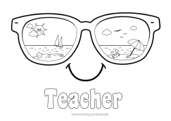 Free colouring Summer Sun Beach Easy colouring pages Parasol Glasses Smilley Sunglasses