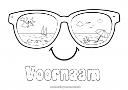 Gratis kleurplaat Zomer Zon Strand Eenvoudige kleurplaten Parasol Bril Smiley Zonnebril
