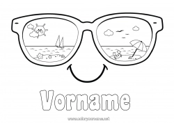 Kostenlose Malvorlage Sommer Sonne Strand Einfache Ausmalbilder Sonnenschirm Brille Smiley