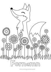 Gratis färgläggning Söt Blommor Vår Räv Djur Antistress Skogens djur