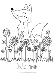 Free colouring Cute Flowers Spring Fox Animal Anti-stress Forest animals