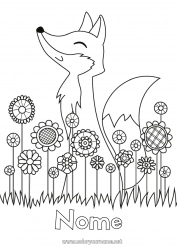 Desenho grátis Fofo Flores Primavera Raposa Animal Anti-stress Animais da floresta