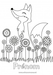 Coloriage gratuit Mignon Fleurs Printemps Renard Animal Anti-stress Animaux de la forêt