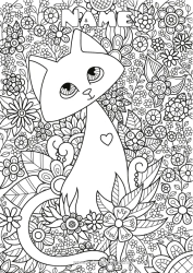 Free colouring Cute Flowers Calm and zen Cat Animal Anti-stress Dogs and cats