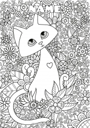 Free coloring Cute Flowers Calm and zen Cat Animal Antistress Dog and cat