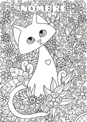 Colorear gratis Lindo Flores Calma y zen Cat Animales Antiestrés Perros y gatos