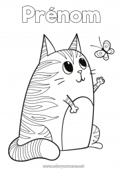 Coloriage gratuit Mignon Chat Papillon Animal Insectes Chiens et chats