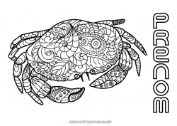 Dessin gratuit Calme et zen Mandala Été Animal Crabe Zentangle Anti-stress Animaux marins ou aquatique