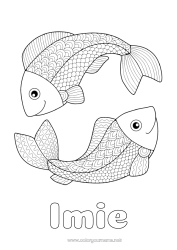 Kolorowanka za darmo Spokojny i zen Mandala Zwierzę Ryba Szansa Znak zodiaku Zwierzęta morskie lub wodne