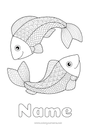 Free colouring Calm and zen Mandala Animal Fish Fortune Zodiac sign Marine or aquatic animals Zodiac signs