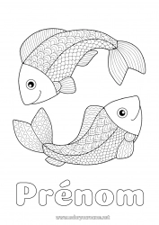 Coloriage gratuit Calme et zen Mandala Animal Poisson Chance Signe astrologique Animaux marins ou aquatique