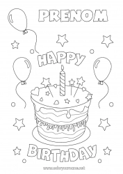 Coloriage gratuit Bougie Gâteau Anniversaire Ballons