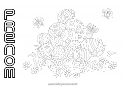 Coloriage gratuit Printemps Papillon Oeufs de Pâques Pâques 