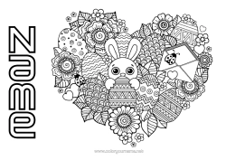 Free colouring Flowers Heart Spring Rabbit Animal Easter eggs Easter Forest animals