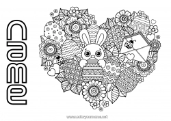 Free coloring Flowers Heart Spring Bunny Animal Easter eggs Easter Forest animals