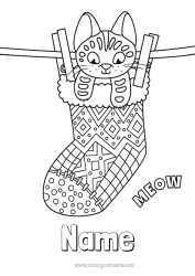 Free colouring Cat Animal Sock Dogs and cats