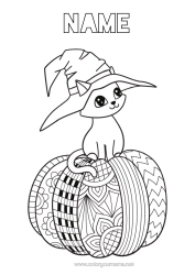 Free colouring Pumpkin Black cat Cat Halloween Autumn Animal Dogs and cats