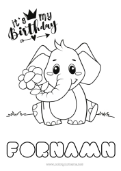 Gratis teckning Söt Födelsedag Elefant Djur Lätta målarbilder Grattis på födelsedagen! Gårdsdjur Afrikas vilda djur