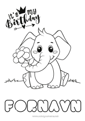 Gratis tegning Søt Bursdag Elefant Dyr Enkle fargelegginger Gratulerer med dagen! Gårdsdyr Afrikanske villdyr