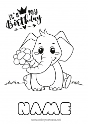 Free coloring Cute Birthday Elephant Animal Easy coloring pages Happy Birthday (English) Message Farm animals Wild animals of Africa