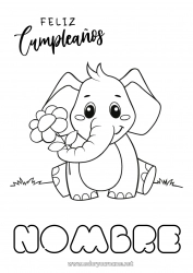 Colorear gratis Lindo Cumpleaños Elefante Animales Dibujos fáciles para colorear Mensaje de feliz cumpleaños (inglés) Animales de granja Animales salvajes de África