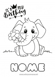 Desenho grátis Fofo Aniversário Elefante Animal Desenhos para colorir fáceis Feliz aniversário (francês) Mensagem Animais de fazenda Animais selvagens da África