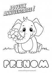 Coloriage gratuit Mignon Anniversaire élephant Animal Coloriages faciles Joyeux anniversaire (français) Message Animaux de la ferme Animaux sauvages d'Afrique