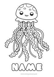 Free colouring Cute Cute Summer Jellyfish Sea Animal Easy colouring pages Marine or aquatic animals