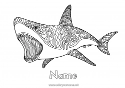 Free drawing Calm and zen Mandala Sea Animal Shark Antistress Marine or aquatic animals