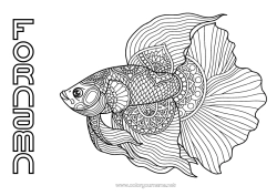 Gratis färgläggning Lugn och zen Mandala Djur Fisk Komplexa målarbilder Antistress Marina djur eller vattenlevande djur