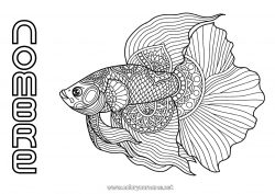 Colorear gratis Calma y zen Mandala Animales Pescado Dibujos complejos para colorear Antiestrés Animales marinos o acuáticos