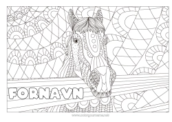 Fargeleggingssiden å tilpasse Mandala Hest Dyr Zentangle Anti-stress Gårdsdyr