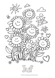 Gratis kleurplaat Bloemen Lente Zon Zonnebloem Intermediaire kleurplaten