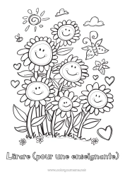 Färgläggningssida för barn Blommor Vår Sol Solros Mellannivå färgläggningar