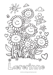 Fargeleggingssiden for barn Blomster Vår Sol Solsikke Mellomliggende fargelegginger