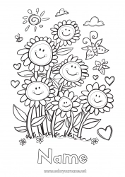 Coloring to customize Flowers Spring Sun Sunflower Intermediate coloring pages