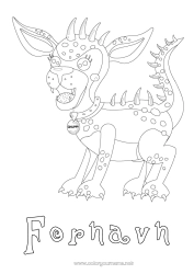 Gratis farvelægning Monster Hund Dyr Mexiko Mellemliggende farvelægninger Hunde og katte Drager, enhornede heste og fantastiske dyr Chupacabra