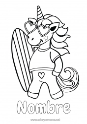 Dibujo libre Sport Unicornio Verano Mar Animales Dibujos fáciles para colorear Surf Dragones, unicornios y animales fantásticos Deportes náuticos Gafas de sol
